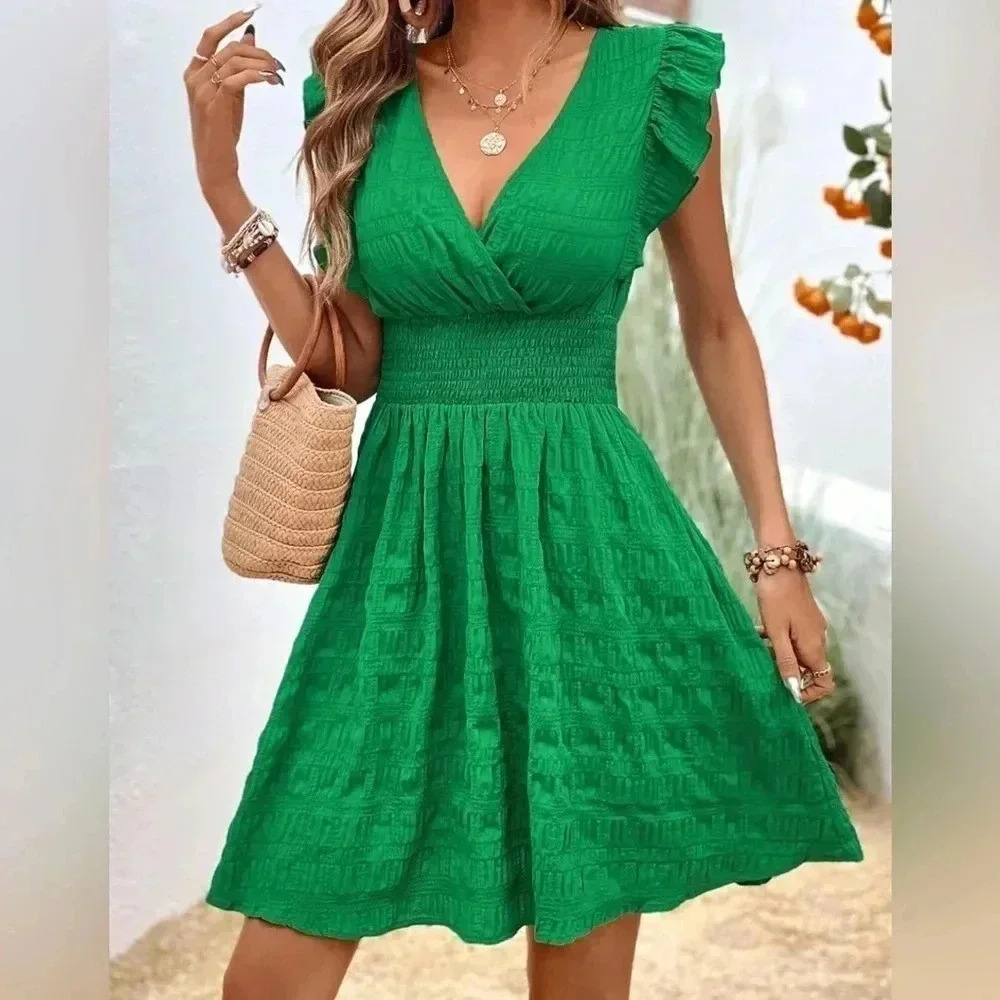 Mini dress with Flared Skirt,  Smocked Waist, Medium